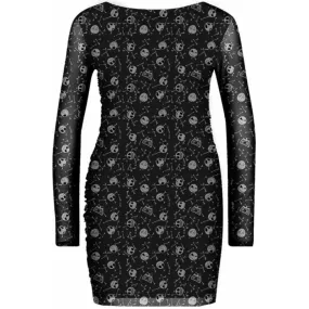 Nightmare Before Christmas AOP Skulls Schwarzes Damen Kleid